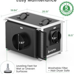 Waykar 216 Pints Crawl Space Dehumidifier with Pump, Remote Control & Dual Duct, HVAC Commercial Dehumidifier for Basement, Whole House & Water Damage, 8000 Sq. Ft, 10-90% RH - 5-Year Quality Coverage