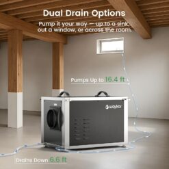 Waykar 216 Pints Crawl Space Dehumidifier with Pump, Remote Control & Dual Duct, HVAC Commercial Dehumidifier for Basement, Whole House & Water Damage, 8000 Sq. Ft, 10-90% RH - 5-Year Quality Coverage