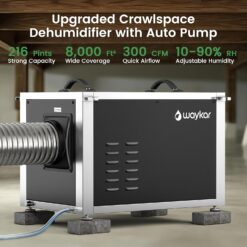 Waykar 216 Pints Crawl Space Dehumidifier with Pump, Remote Control & Dual Duct, HVAC Commercial Dehumidifier for Basement, Whole House & Water Damage, 8000 Sq. Ft, 10-90% RH - 5-Year Quality Coverage