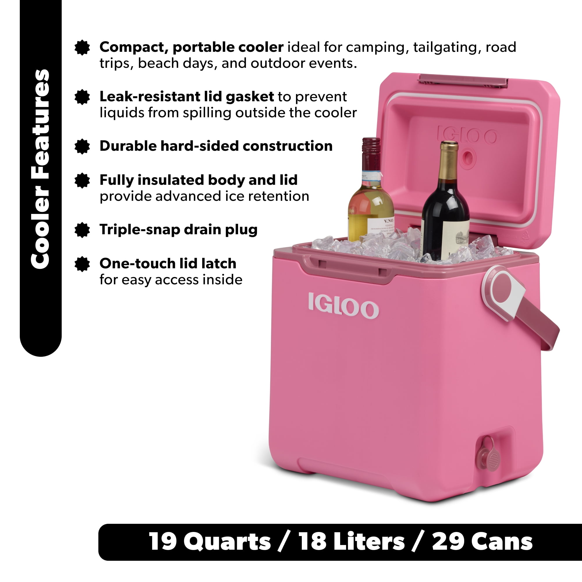 Igloo Tag-a-Long Too Highrise 19 QT Hard-Sided Cooler, Thrift Pink