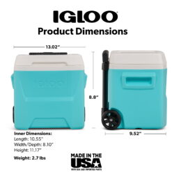 Igloo 16 QT Laguna Hard Side Ice Chest Cooler with Wheels, Aqua Blue