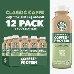 Starbucks Coffee & Protein, Classic Caffe, 12 fl oz Bottles, (12 pack) High Protein Iced Coffee
