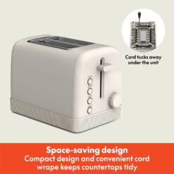 bella 2-Slice Toaster, 6 Setting Shade Control with Reheat, Cancel, Bagel & Defrost Buttons, Removable Crumb Tray, Anti Jam & Auto Shutoff, Oatmilk
