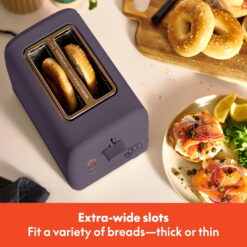 bella 2-Slice Toaster, 6 Setting Shade Control with Reheat, Cancel, Bagel & Defrost Buttons, Removable Crumb Tray, Anti Jam & Auto Shutoff, Plum