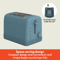 bella 2-Slice Toaster, 6 Setting Shade Control with Reheat, Cancel, Bagel & Defrost Buttons, Removable Crumb Tray, Anti Jam & Auto Shutoff, Surf