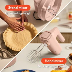 bella 3.5 Qt Hand & Stand Mixer, 2 in 1 Electric Mixer with Bowl, Dough Hook, Whisk & Egg Beater, Blossom
