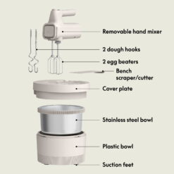 bella 3.5 Qt Hand & Stand Mixer, 2 in 1 Electric Mixer with Bowl, Dough Hook, Whisk & Egg Beater, Oatmilk