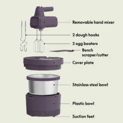 bella 3.5 Qt Hand & Stand Mixer, 2 in 1 Electric Mixer with Bowl, Dough Hook, Whisk & Egg Beater, Plum