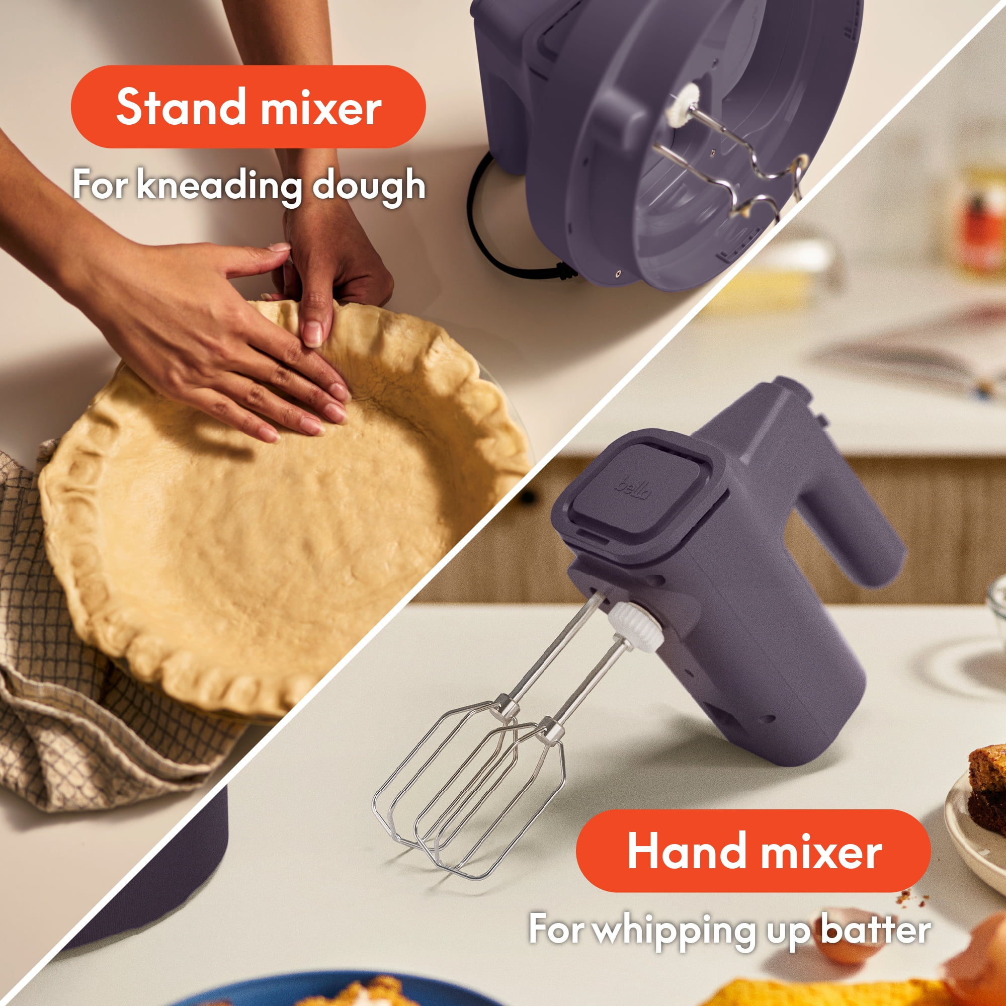 bella 3.5 Qt Hand & Stand Mixer, 2 in 1 Electric Mixer with Bowl, Dough Hook, Whisk & Egg Beater, Plum