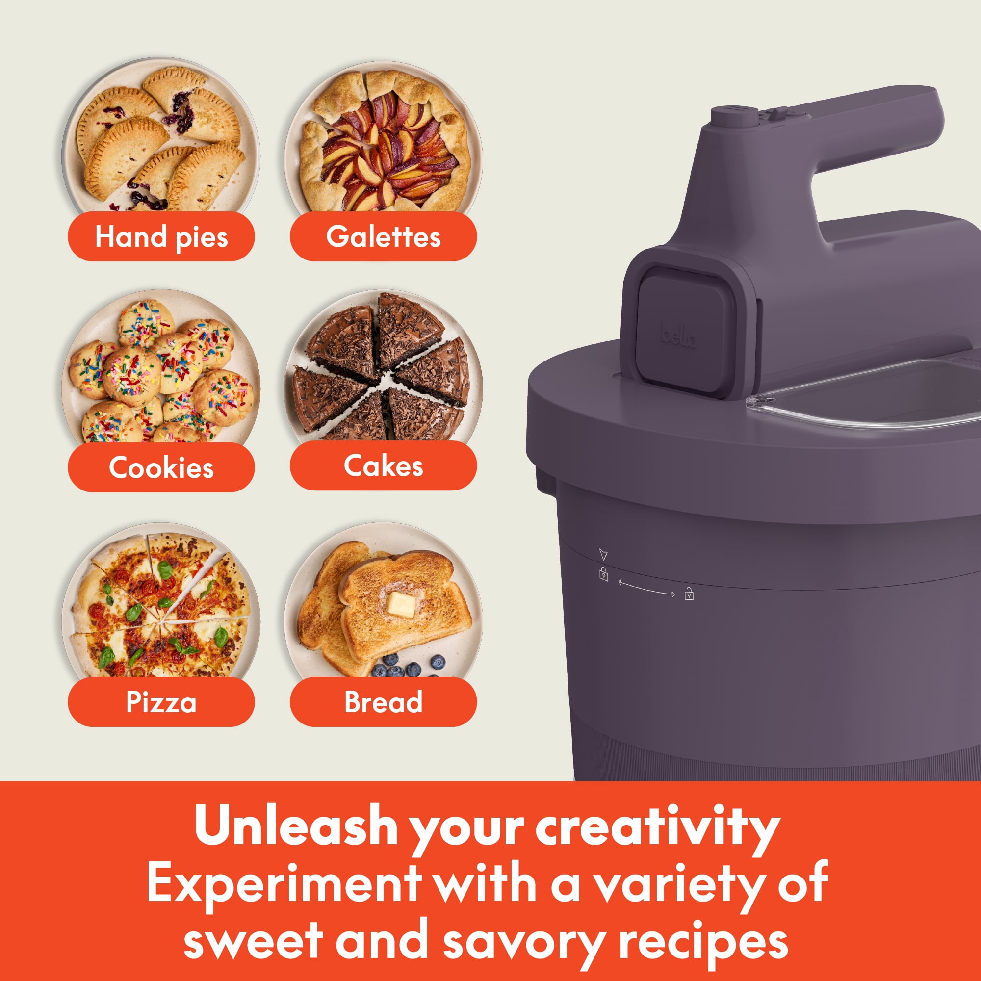 bella 3.5 Qt Hand & Stand Mixer, 2 in 1 Electric Mixer with Bowl, Dough Hook, Whisk & Egg Beater, Plum