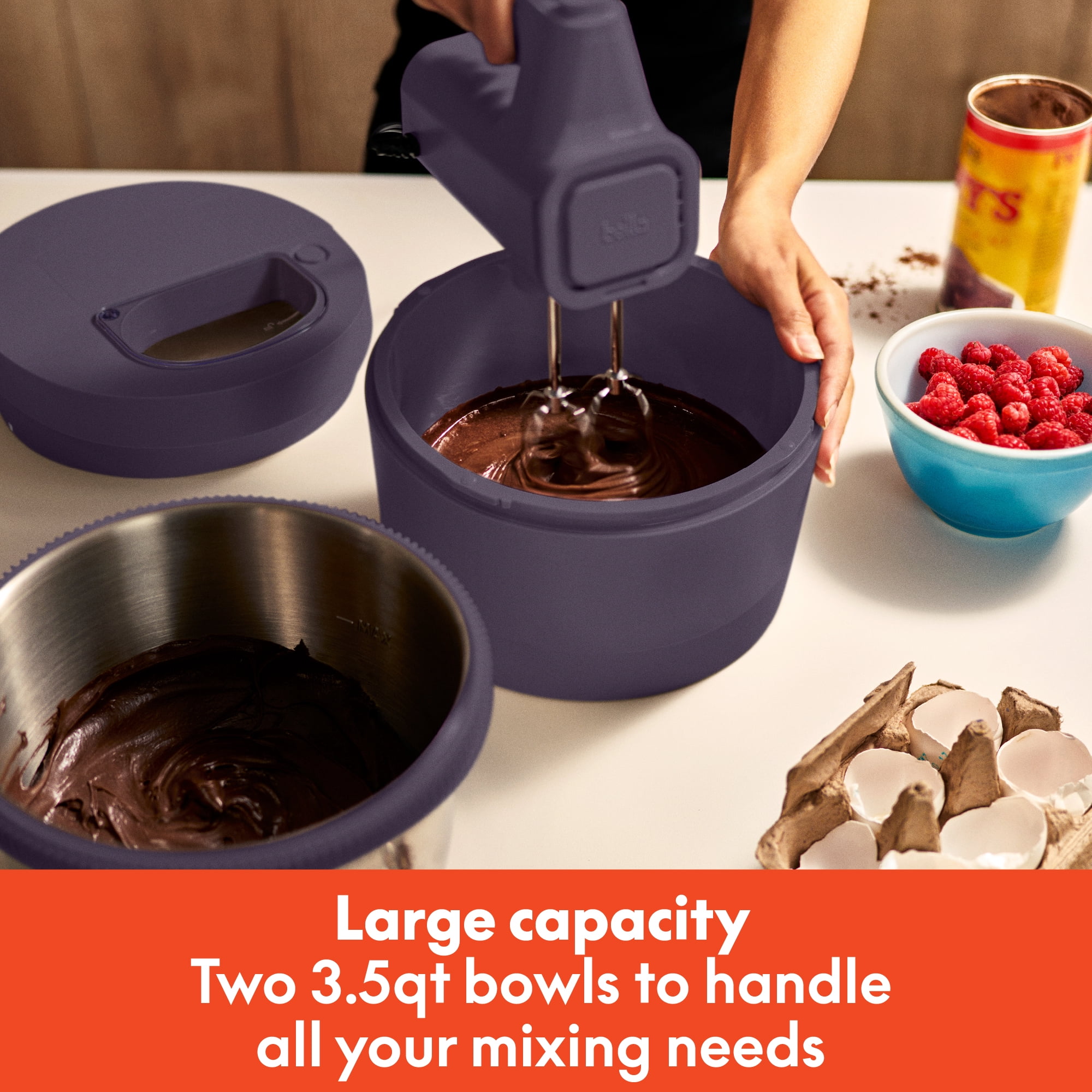 bella 3.5 Qt Hand & Stand Mixer, 2 in 1 Electric Mixer with Bowl, Dough Hook, Whisk & Egg Beater, Plum - Image 7