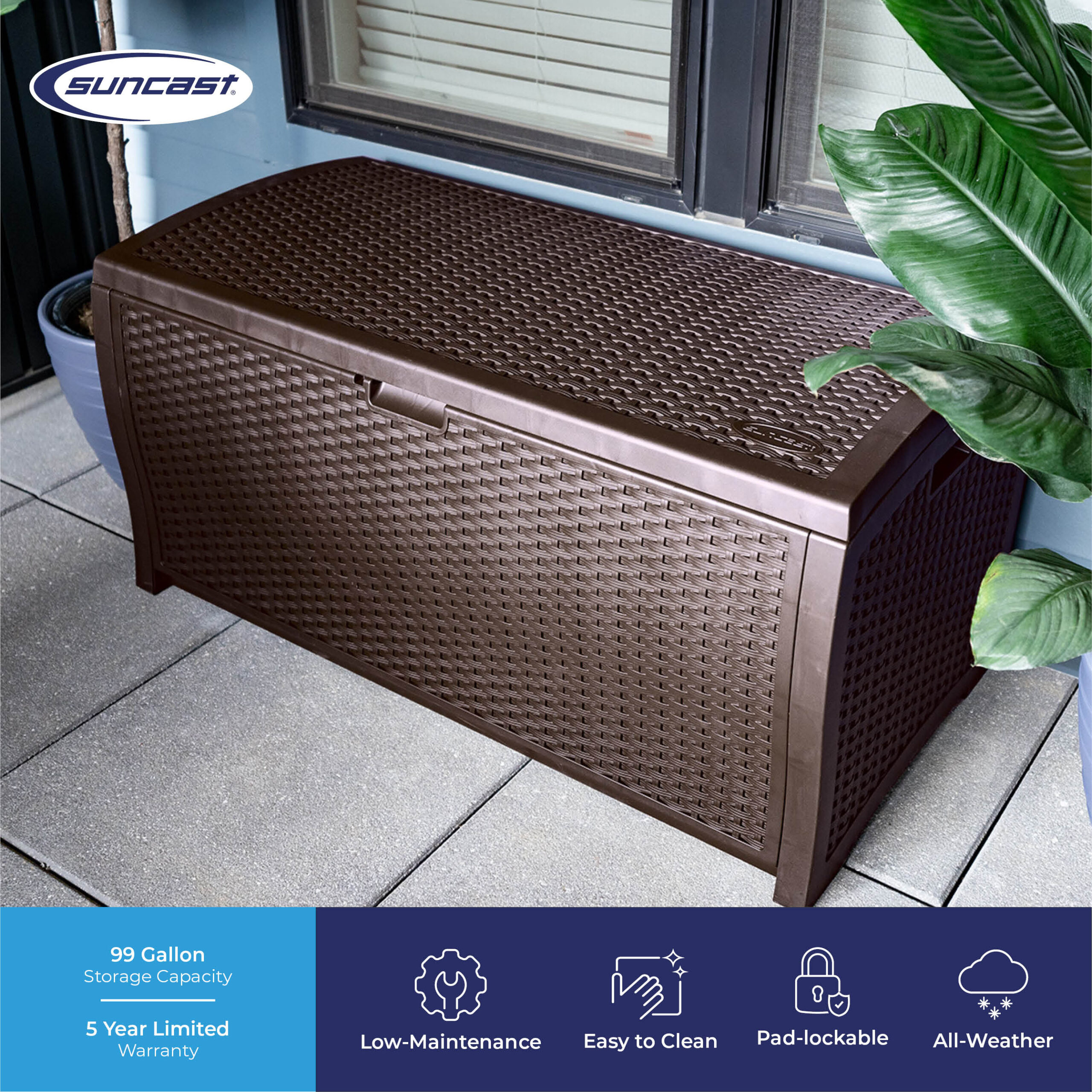 Suncast Large 99-Gallon Brown Plastic Deck Box