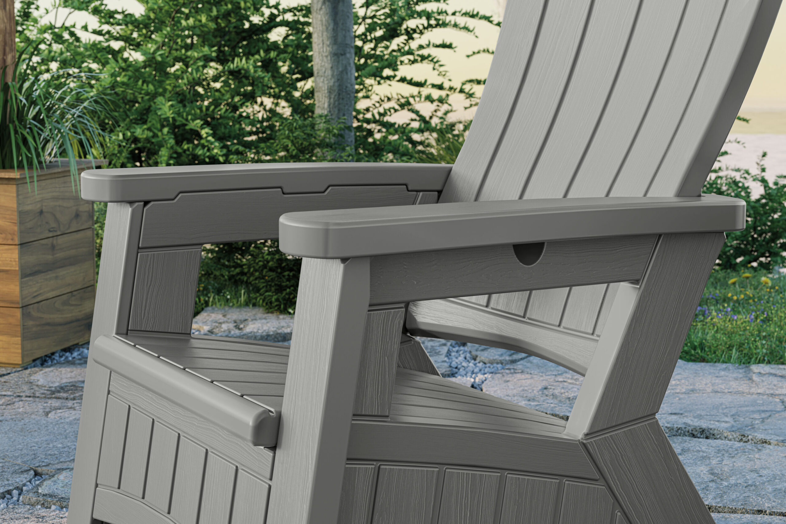 Suncast Adirondack Dove Gray Resin Frame Stationary Adirondack Chair with Solid Seat