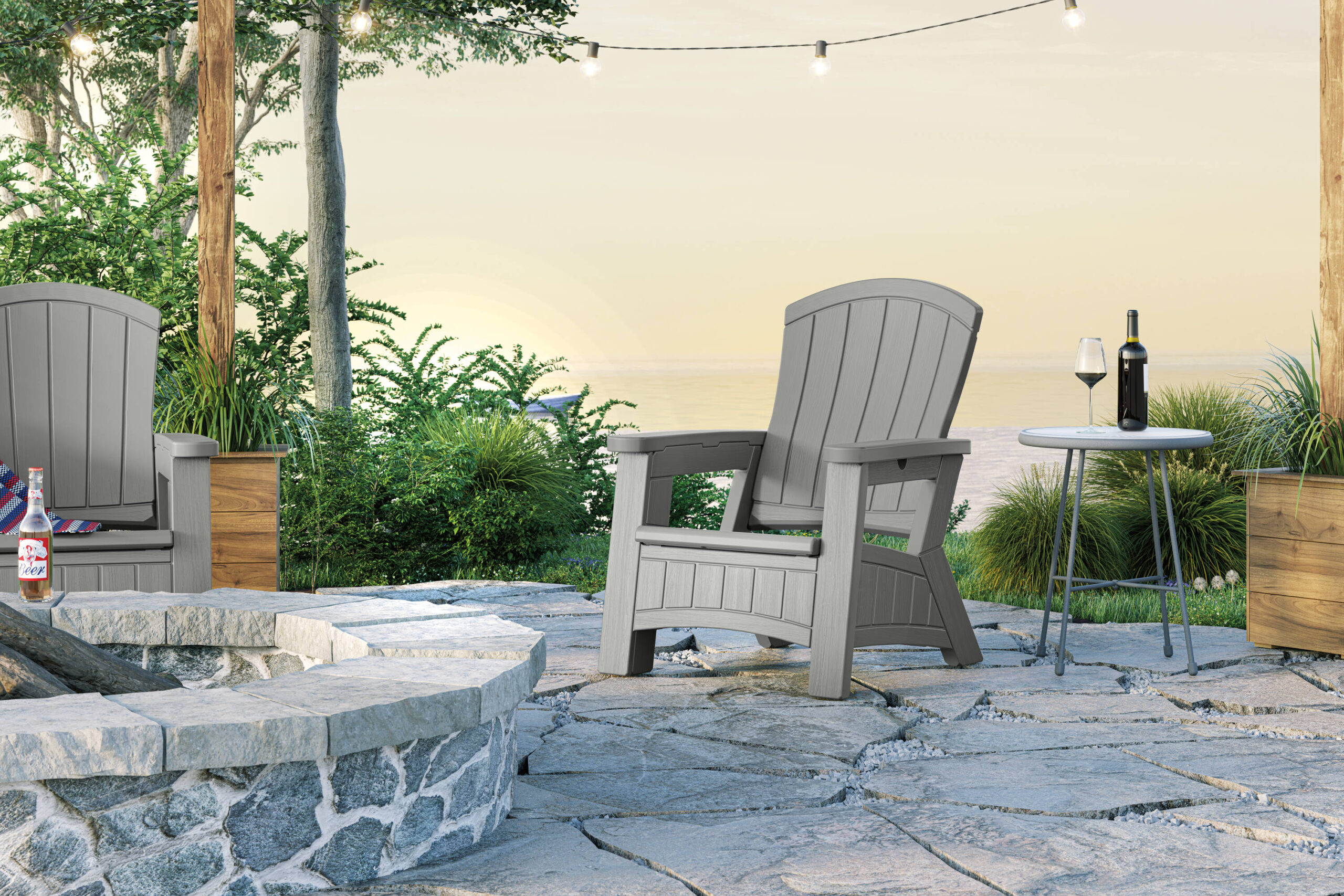 Suncast Adirondack Dove Gray Resin Frame Stationary Adirondack Chair with Solid Seat
