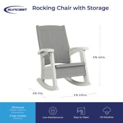 Suncast Storage Dove Gray and Ice Cube Plastic Frame Rocking Chair with Solid Seat