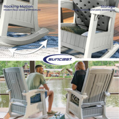 Suncast Storage Dove Gray and Ice Cube Plastic Frame Rocking Chair with Solid Seat