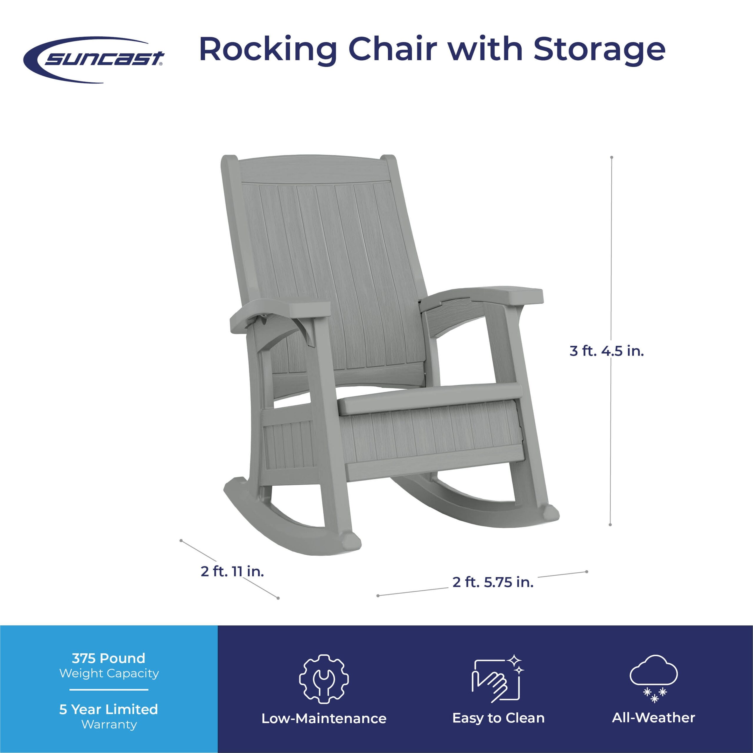 Suncast Storage Dove Gray Plastic Frame Rocking Chair with Solid Seat