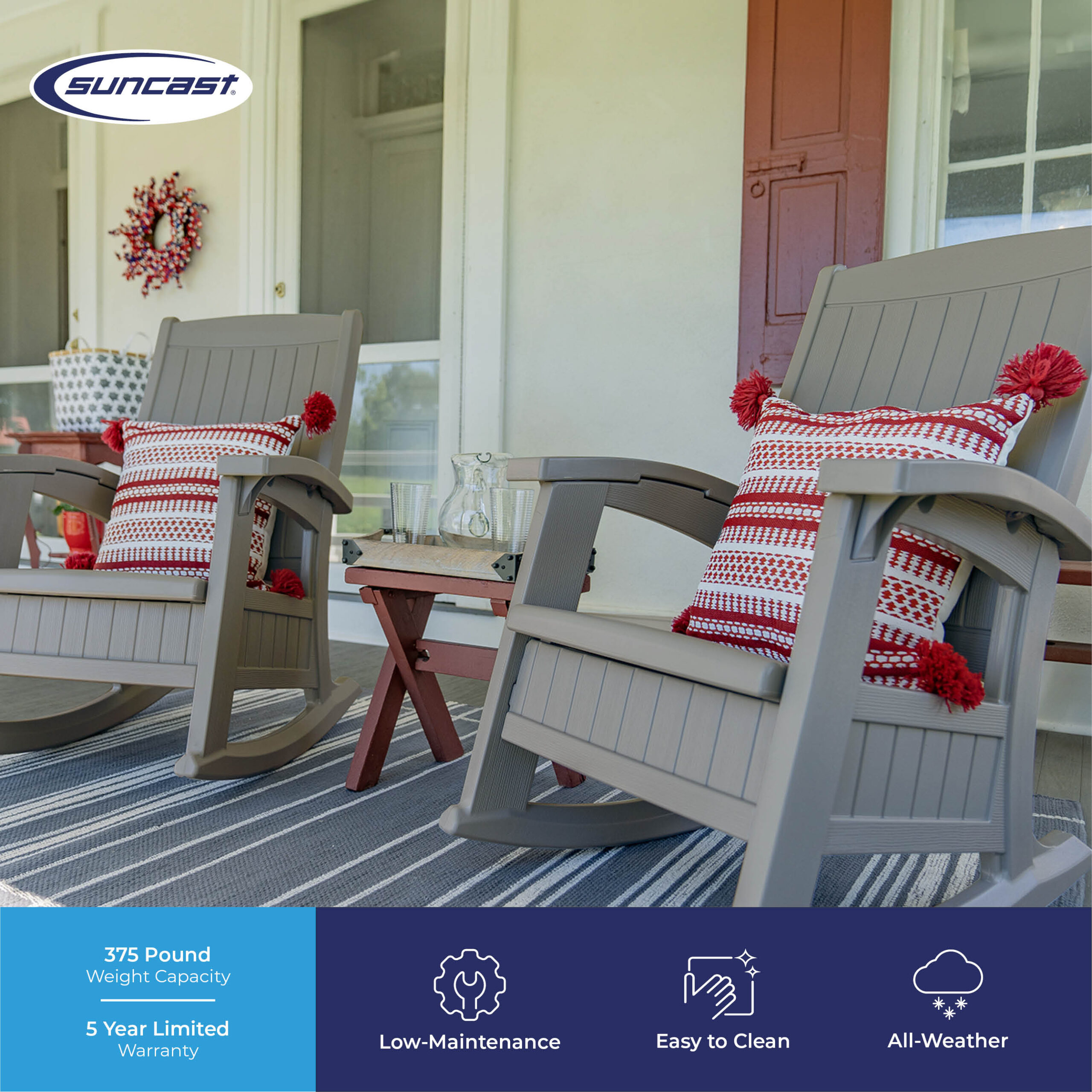 Suncast Storage Dove Gray Plastic Frame Rocking Chair with Solid Seat