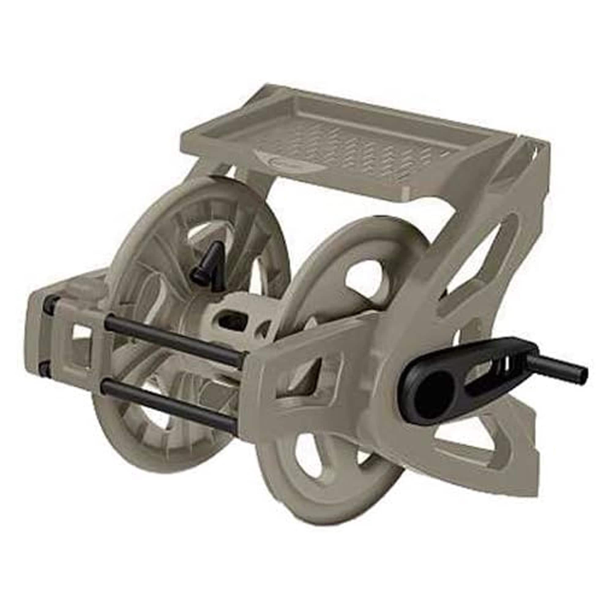 Suncast Hose Handler Wall-Mounted Reel Light Taupe - Holds 175 ft of 58-in Hose Resin with Slide Trak Guide and Accessory Tray.
