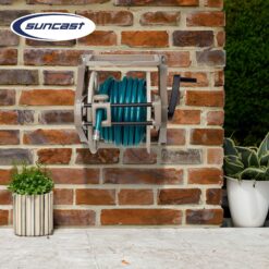Suncast Hose Handler Wall-Mounted Reel Light Taupe - Holds 175 ft of 58-in Hose Resin with Slide Trak Guide and Accessory Tray.