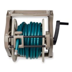 Suncast Hose Handler Wall-Mounted Reel Light Taupe - Holds 175 ft of 58-in Hose Resin with Slide Trak Guide and Accessory Tray.