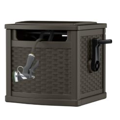 Suncast Slide Trak Retractable Hose Reel 150 ft Free Standing Resin Brown
