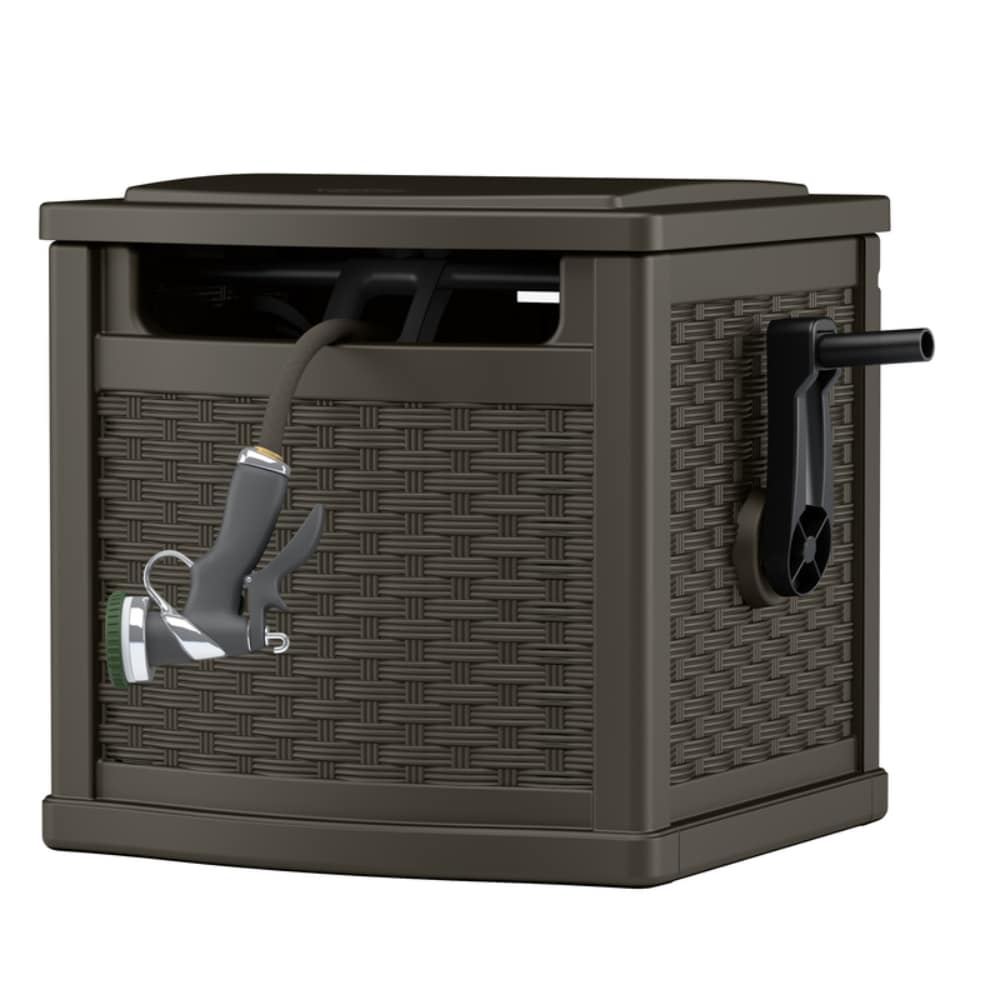 Suncast Slide Trak Retractable Hose Reel 150 ft Free Standing Resin Brown