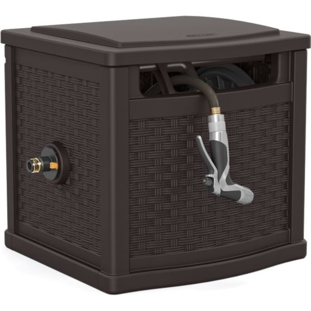 Suncast Slide Trak Retractable Hose Reel 150 ft Free Standing Resin Brown