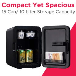 Frigidaire Retro 10L Mini Personal Refrigerator, 15-Can Capacity Mini Fridge for Beverages and Skincare, Black Stainless Steel