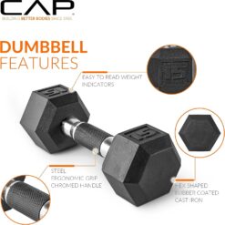 CAP Rubber Coated Hex Dumbbell Set with Storage Rack | 100–210 lb Options, Space-Saving Vertical Compact Storage for Home Gym Strength Training