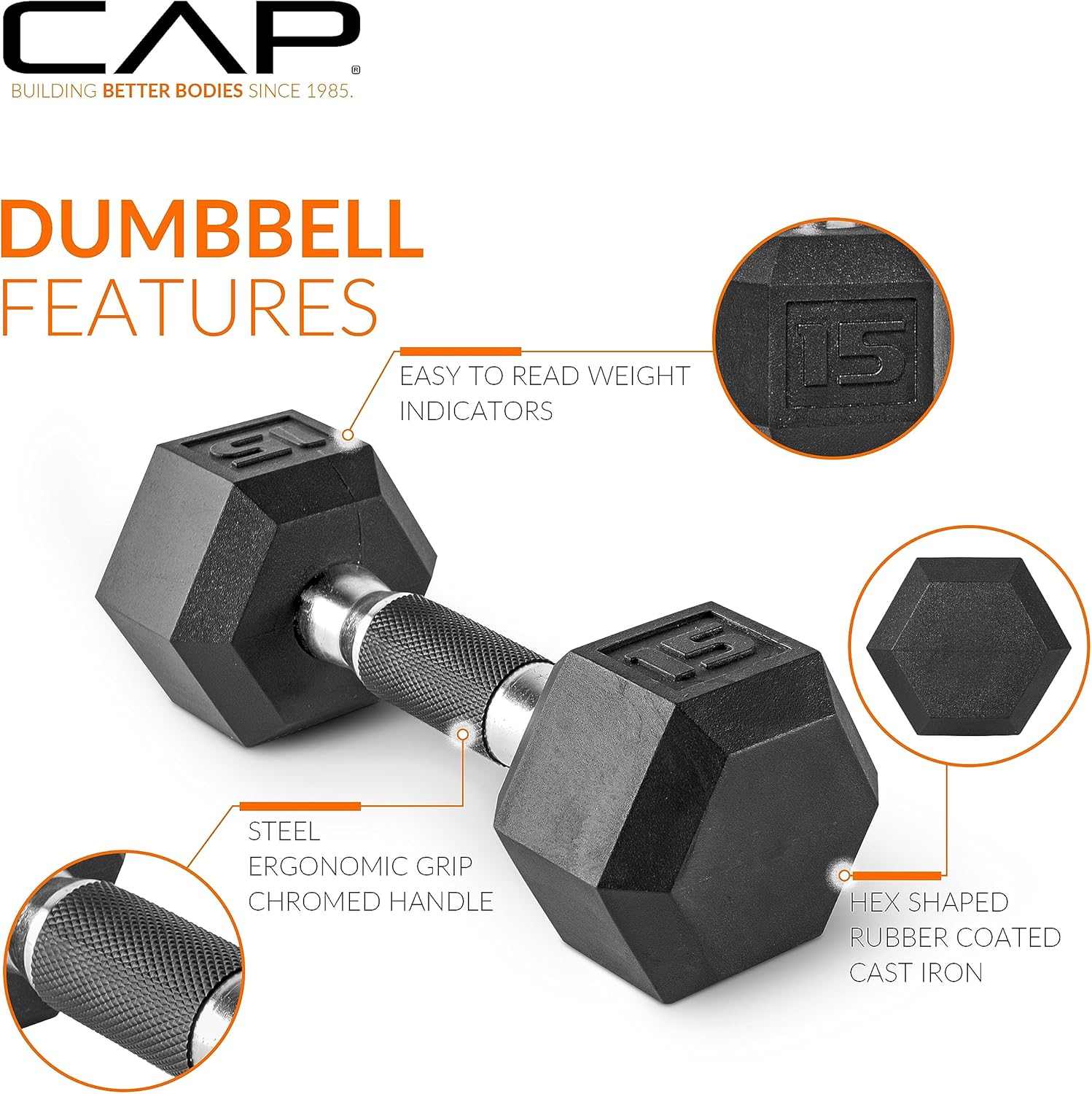 CAP Rubber Coated Hex Dumbbell Set with Storage Rack | 100–210 lb Options, Space-Saving Vertical Compact Storage for Home Gym Strength Training