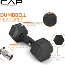 CAP Rubber Coated Hex Dumbbell Set with Storage Rack | 100–210 lb Options, Space-Saving Vertical Compact Storage for Home Gym Strength Training