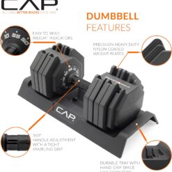 CAP ADJUSTABELL Adjustable Dumbbell Weights - Singles & Pairs | 12.5 lb, 25 lb & 55 lb | Multiple Handle Options