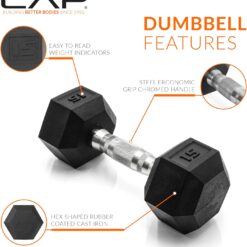 CAP Rubber Coated Hex Dumbbell Set with Storage Rack | 100–210 lb Options, Space-Saving Vertical Compact Storage for Home Gym Strength Training