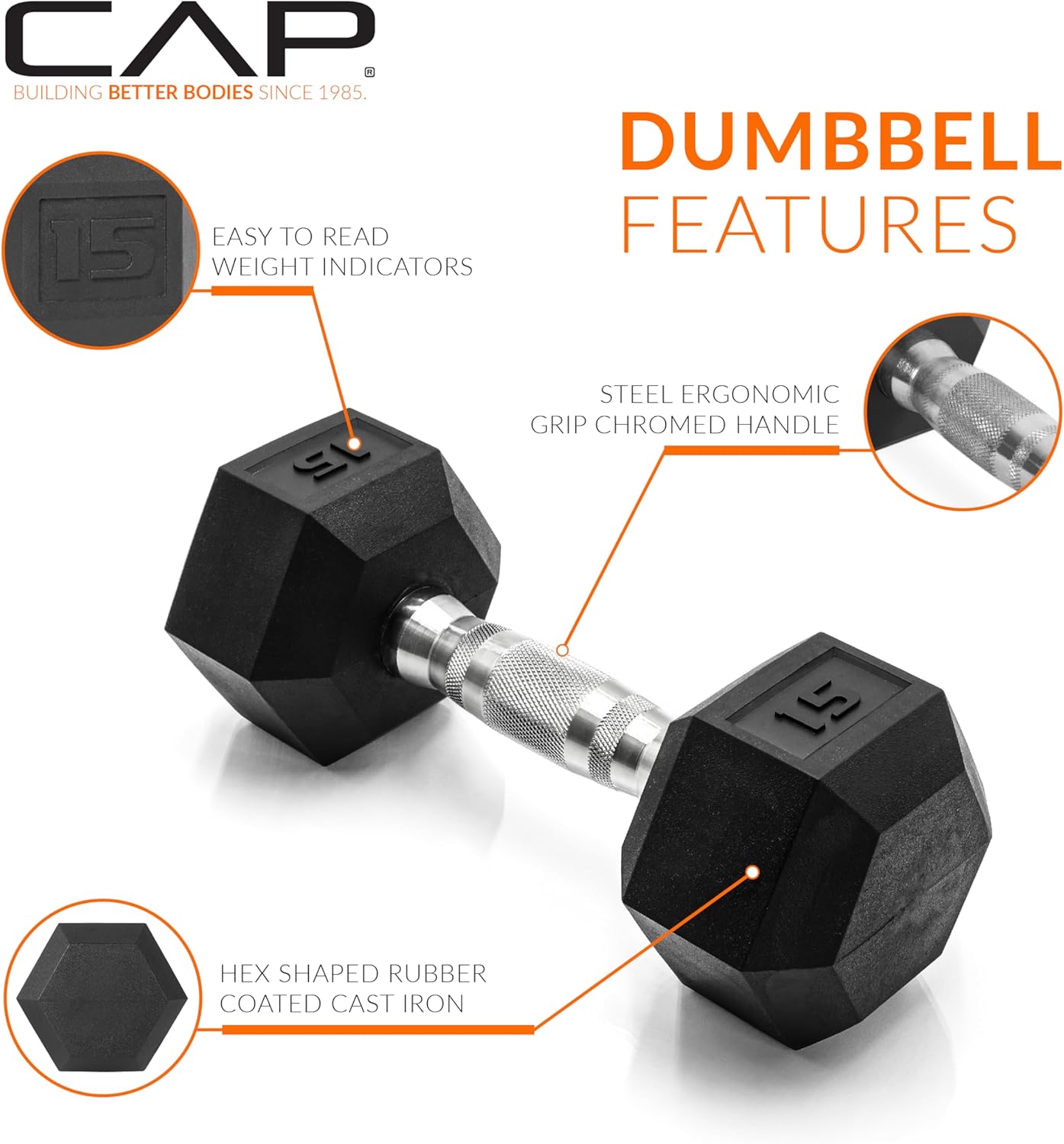 CAP Rubber Coated Hex Dumbbell Set with Storage Rack | 100–210 lb Options, Space-Saving Vertical Compact Storage for Home Gym Strength Training