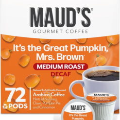 Maud's Decaf Pumpkin Spice Flavored Coffee Pods, 72 ct, Medium Roast Flavored Coffee in Single Serve Pods – 100% Arabica Coffee, Compatible with Keurig K Cups Maker
