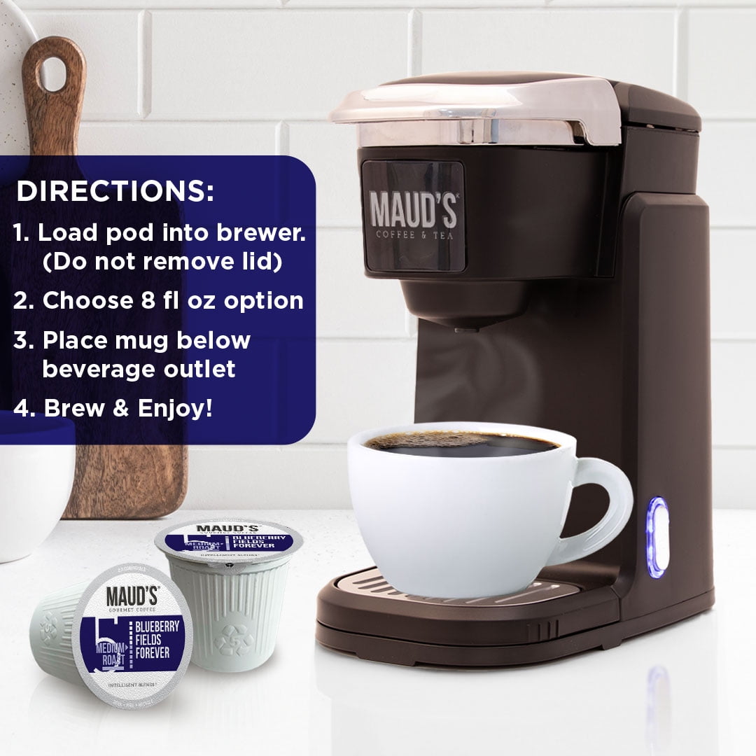 Maud's Blueberry Coffee Pods, Blueberry Fields Forever, Compatible w/ K-Cup Brewers, 50ct