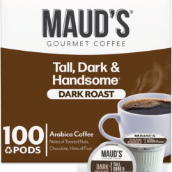 Maud's Dark Roast Coffee Pods, Tall Dark and Handsome, Compatible w/ K-Cup Brewers, 100ct