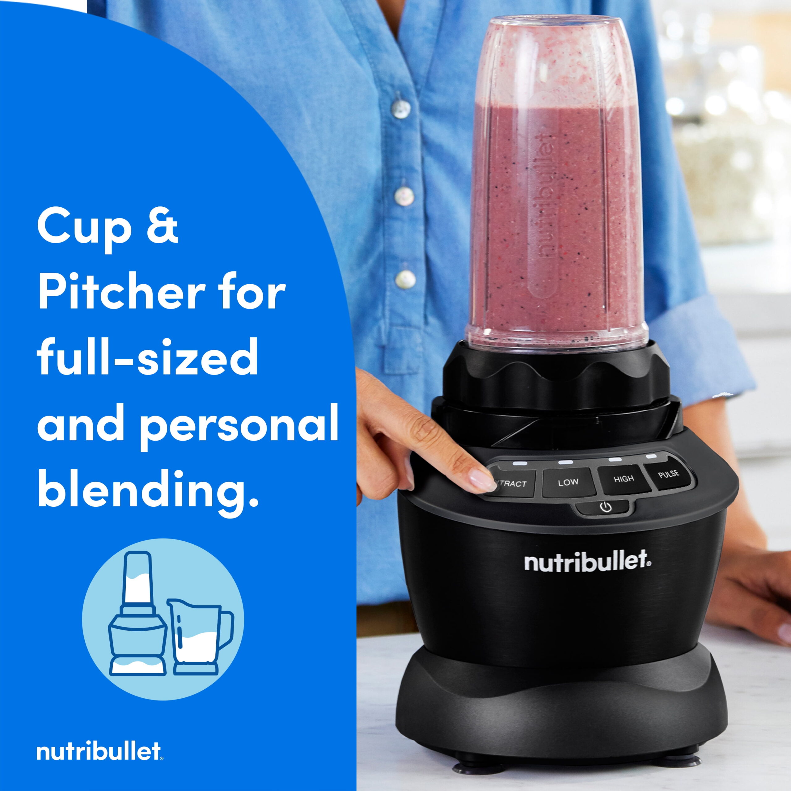 nutribullet Blender Combo with Serve Cups, NBF10500AK Matte Black, 1000W