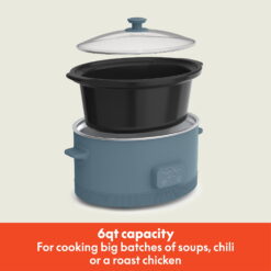 bella 6 Qt Digital Programmable Slow Cooker with Ceramic Nonstick Coating, Adjustable Temperature & Cooking Time, Dishwasher Safe Pot & Tempered Glass Lid, Surf