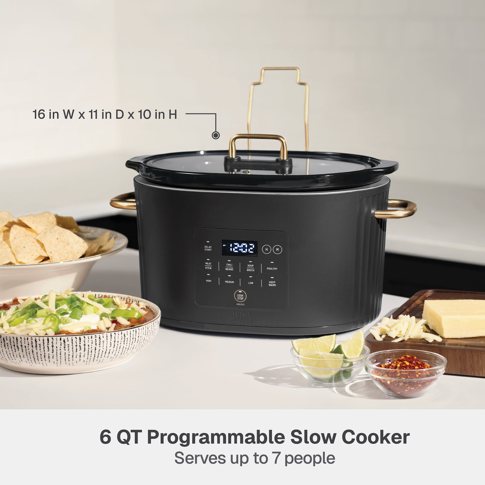 Thyme & Table 6QT Programmable Slow Cooker, Slate Grey