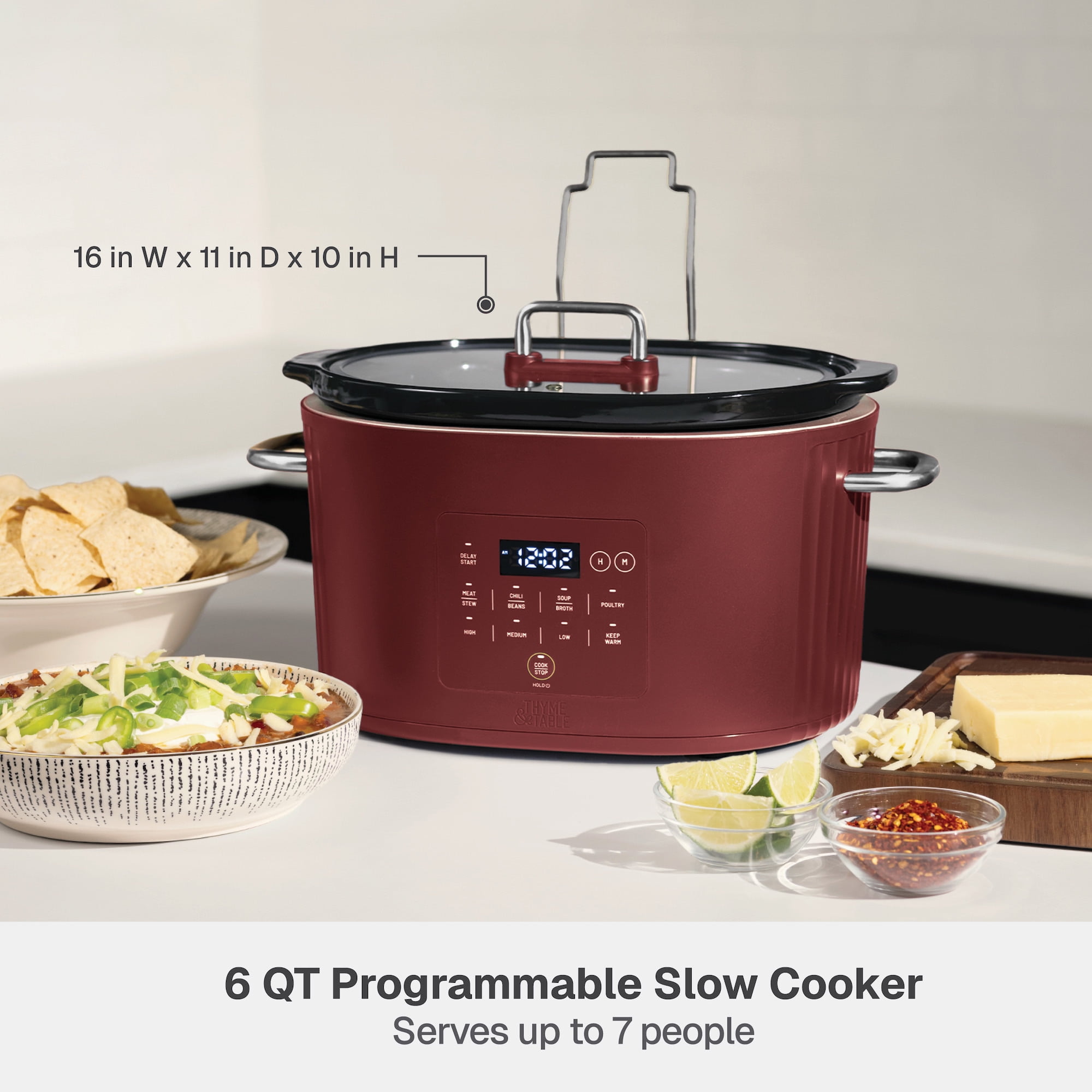Thyme & Table 6QT Programmable Slow Cooker, Cabernet Red