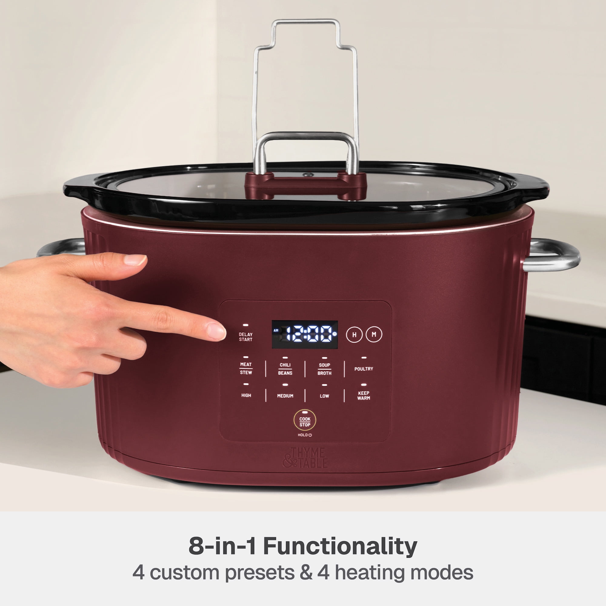 Thyme & Table 6QT Programmable Slow Cooker, Cabernet Red - Image 4