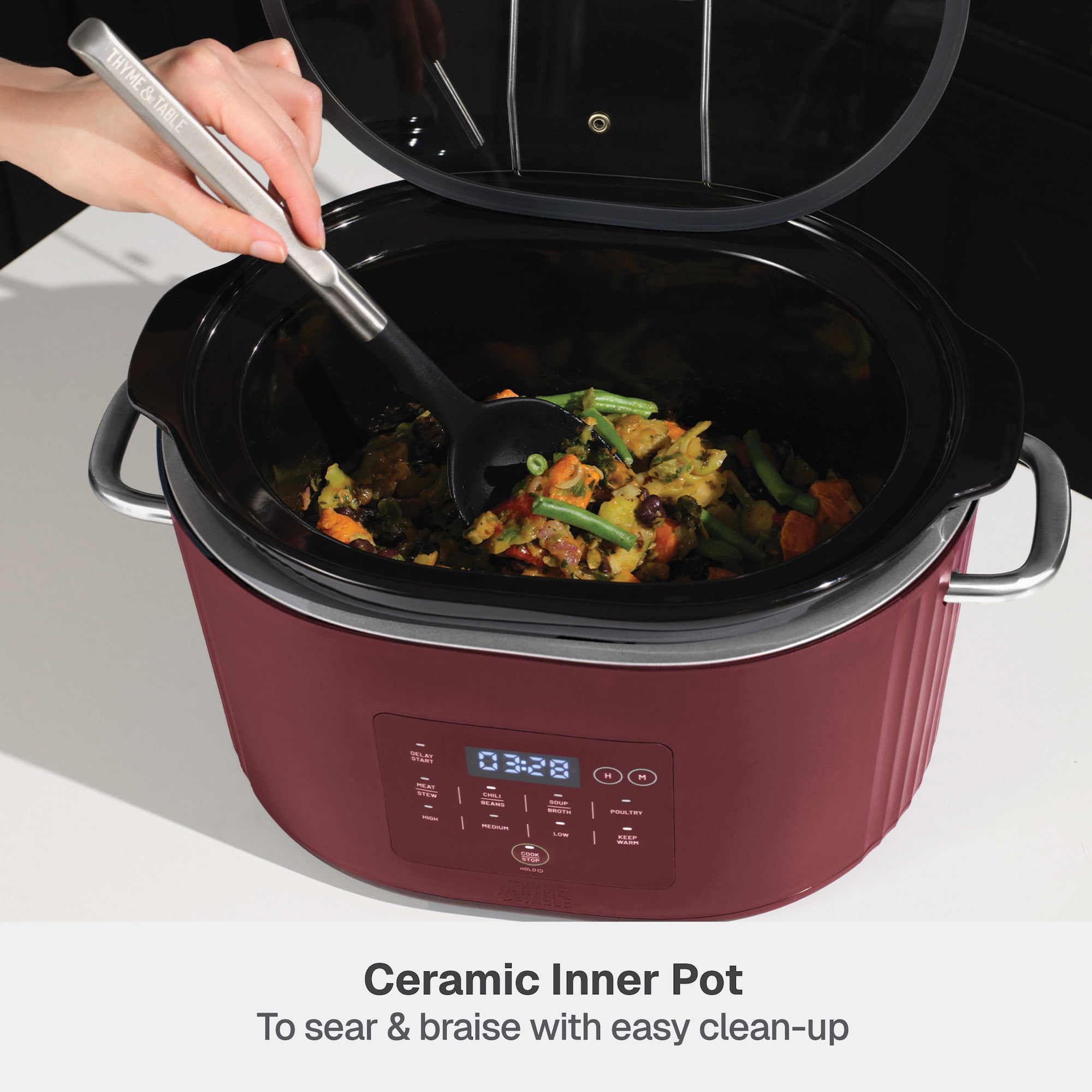Thyme & Table 6QT Programmable Slow Cooker, Cabernet Red - Image 5