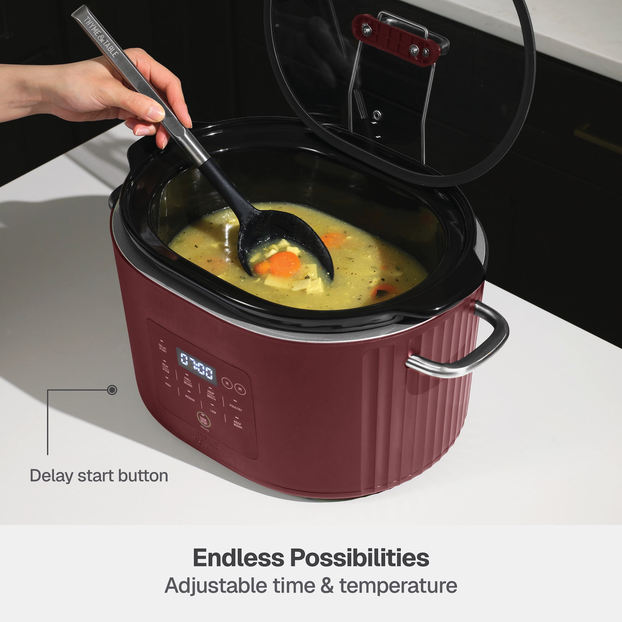 Thyme & Table 6QT Programmable Slow Cooker, Cabernet Red - Image 8