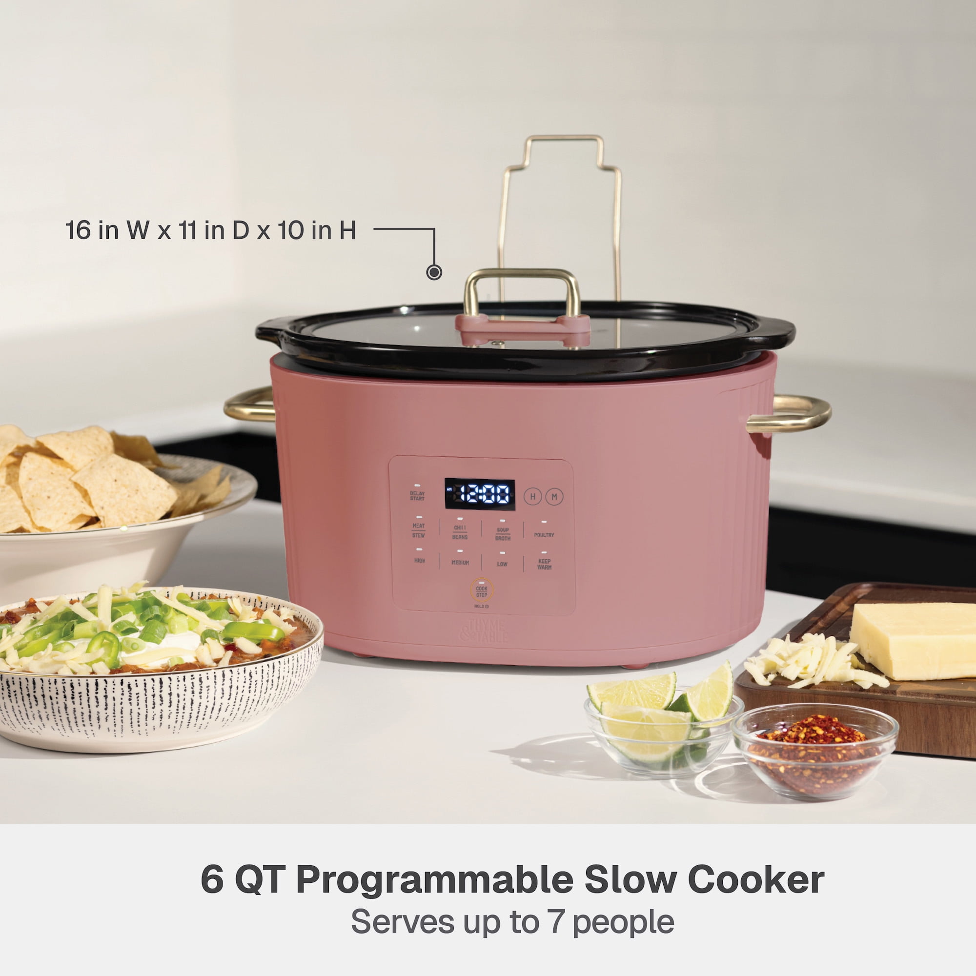 Thyme & Table 6QT Programmable Slow Cooker, Faded Rose