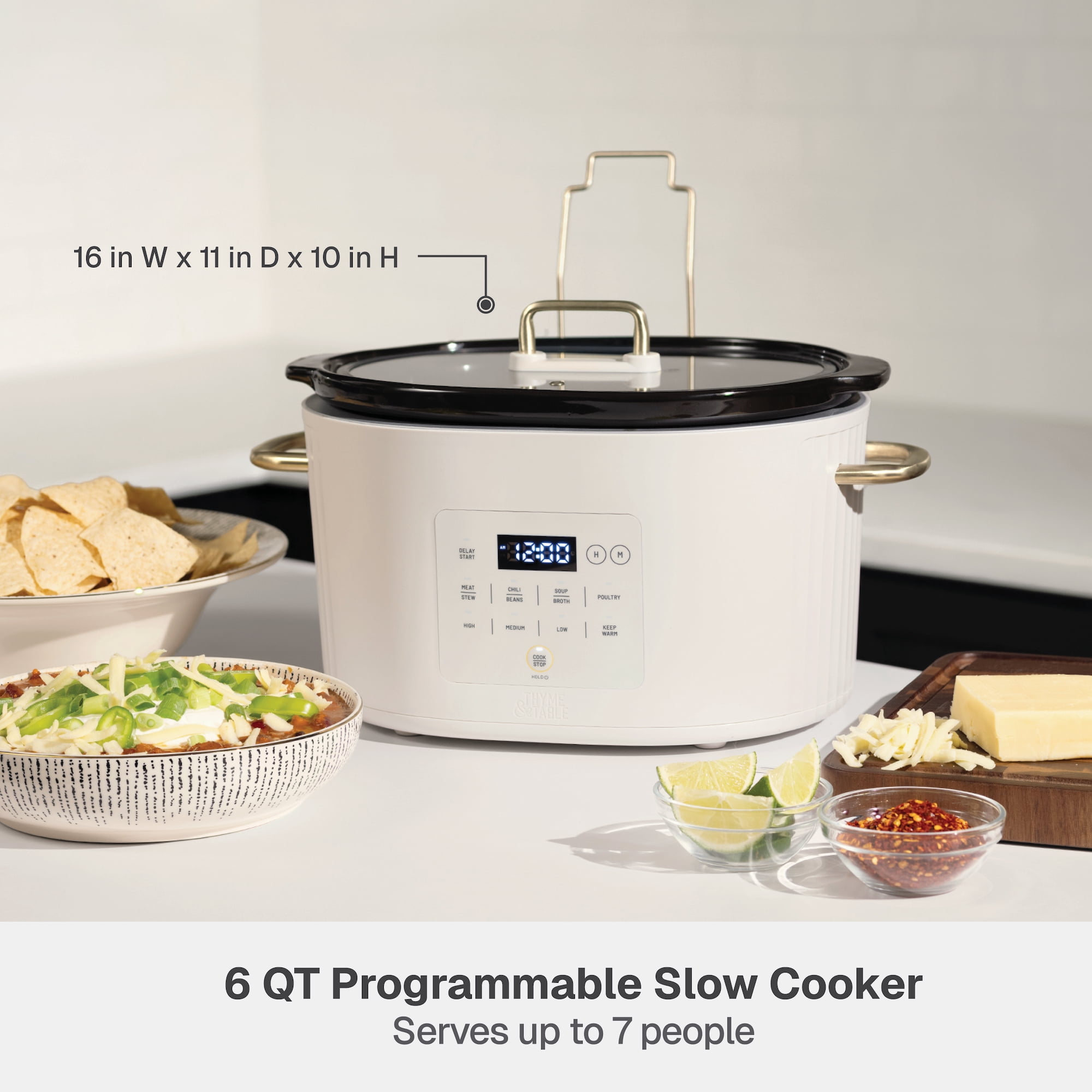 Thyme & Table 6QT Programmable Slow Cooker, Sand White