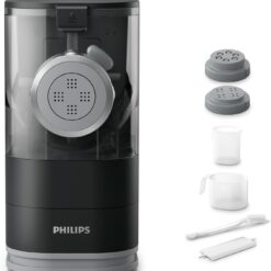 Philips Kitchen Appliances Compact Pasta and Noodle Maker, Viva Collection, Comes with 3 Default Classic Pasta Shaping Discs, Fully Automatic, Recipe Book, Small, Black (HR2371/05)