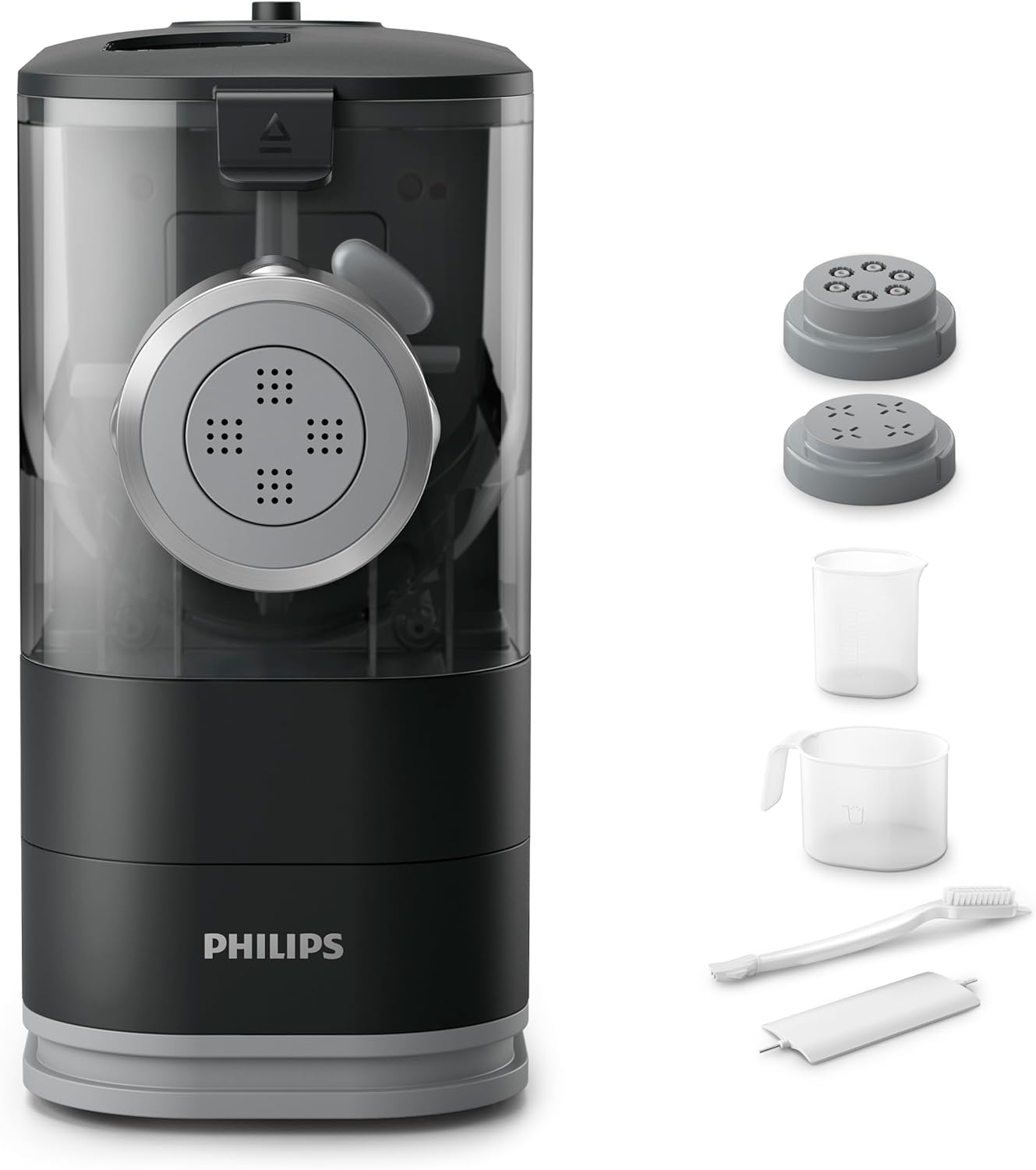 Philips Kitchen Appliances Compact Pasta and Noodle Maker, Viva Collection, Comes with 3 Default Classic Pasta Shaping Discs, Fully Automatic, Recipe Book, Small, Black (HR2371/05)