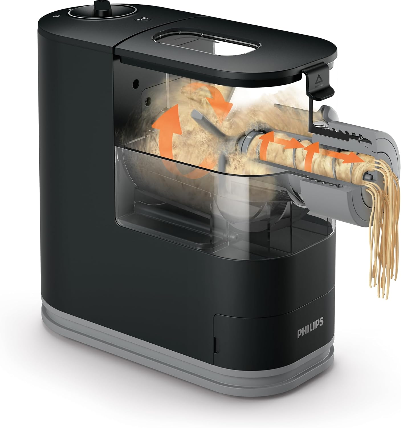 Philips Kitchen Appliances Compact Pasta and Noodle Maker, Viva Collection, Comes with 3 Default Classic Pasta Shaping Discs, Fully Automatic, Recipe Book, Small, Black (HR2371/05)